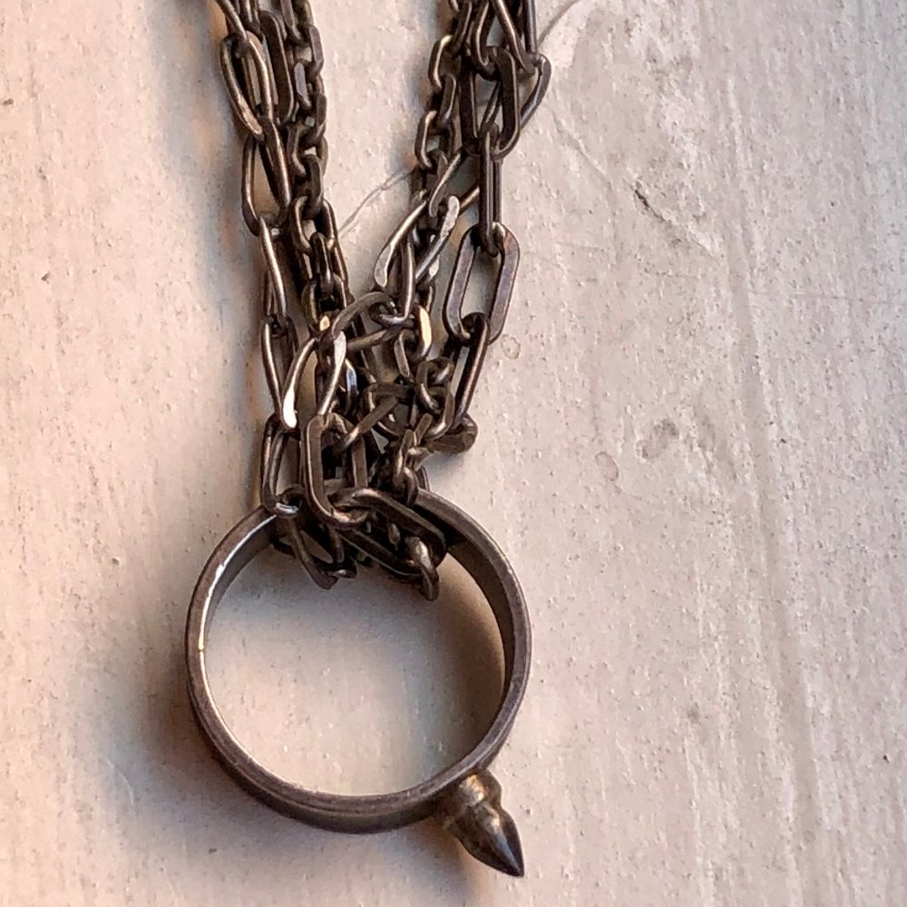 Sterling Silver Chain Necklace w/ Ring Charm